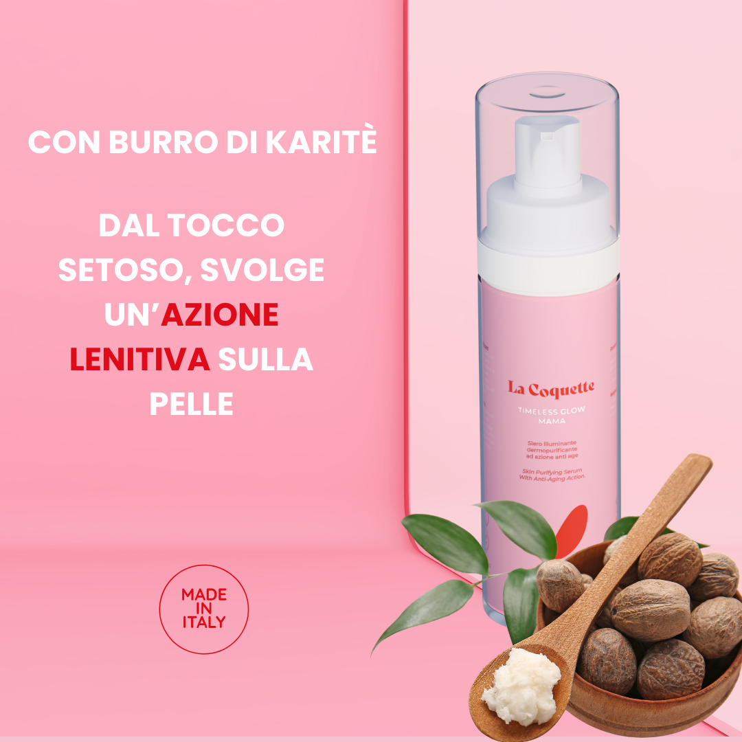 La coquette Timeless Glow Mama fronte Siero Dermopurificante Anti-Age specifico in Gravidanza e Allattamento